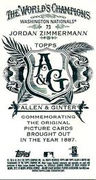 2012 Topps Allen & Ginter - Mini A & G Back #73 Jordan Zimmermann Back