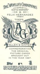 2012 Topps Allen & Ginter - Mini A & G Back #95 Felix Hernandez Back