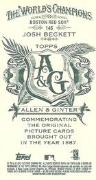 2012 Topps Allen & Ginter - Mini A & G Back #146 Josh Beckett Back