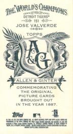 2012 Topps Allen & Ginter - Mini A & G Back #151 Jose Valverde Back