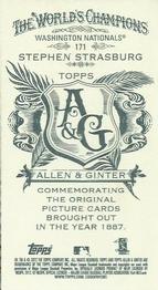 2012 Topps Allen & Ginter - Mini A & G Back #171 Stephen Strasburg Back