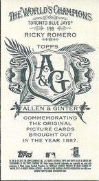 2012 Topps Allen & Ginter - Mini A & G Back #199 Ricky Romero Back