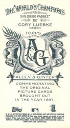 2012 Topps Allen & Ginter - Mini A & G Back #207 Cory Luebke Back