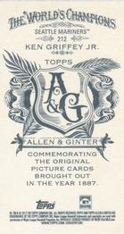 2012 Topps Allen & Ginter - Mini A & G Back #212 Ken Griffey Jr. Back