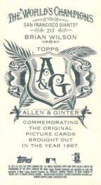 2012 Topps Allen & Ginter - Mini A & G Back #217 Brian Wilson Back