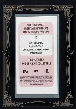 2012 Topps Allen & Ginter - Mini Framed Printing Plates Magenta #50 Clay Buchholz Back