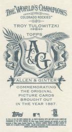 2012 Topps Allen & Ginter - Mini No Card Number #NNO Troy Tulowitzki Back