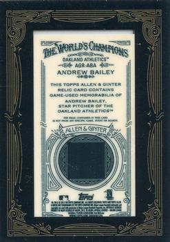 2012 Topps Allen & Ginter - Relics #AGR-ABA Andrew Bailey Back