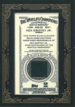 2012 Topps Allen & Ginter - Relics #AGR-KG Ken Griffey Jr. Back