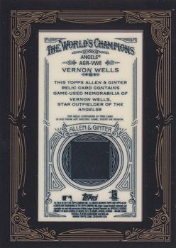 2012 Topps Allen & Ginter - Relics #AGR-VW Vernon Wells Back