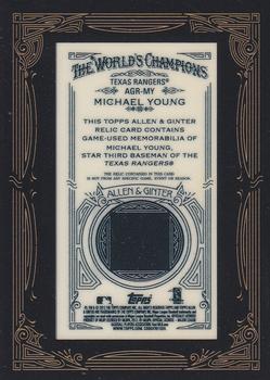 2012 Topps Allen & Ginter - Relics #AGR-MY Michael Young Back
