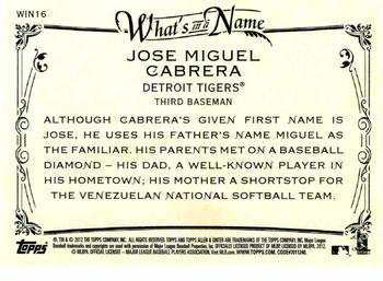 2012 Topps Allen & Ginter - What's in a Name? #WIN16 Miguel Cabrera Back