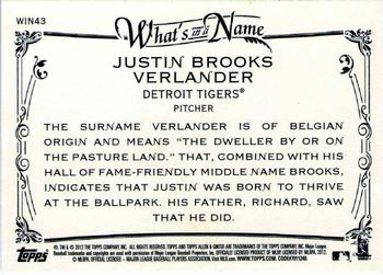 2012 Topps Allen & Ginter - What's in a Name? #WIN43 Justin Verlander Back