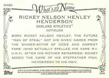 2012 Topps Allen & Ginter - What's in a Name? #WIN58 Rickey Henderson Back