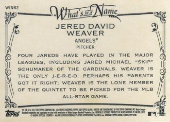 2012 Topps Allen & Ginter - What's in a Name? #WIN62 Jered Weaver Back