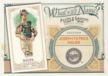 2012 Topps Allen & Ginter - What's in a Name? #WIN71 Joe Mauer Front