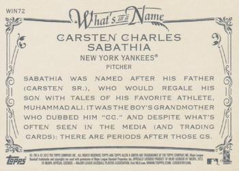 2012 Topps Allen & Ginter - What's in a Name? #WIN72 CC Sabathia Back