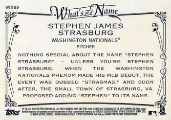 2012 Topps Allen & Ginter - What's in a Name? #WIN89 Stephen Strasburg Back