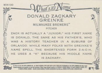 2012 Topps Allen & Ginter - What's in a Name? #WIN100 Zack Greinke Back