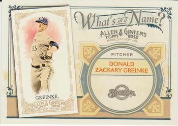 2012 Topps Allen & Ginter - What's in a Name? #WIN100 Zack Greinke Front