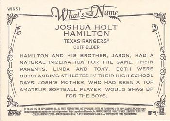 2012 Topps Allen & Ginter - What's in a Name? #WIN51 Josh Hamilton Back