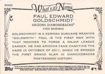2012 Topps Allen & Ginter - What's in a Name? #WIN92 Paul Goldschmidt Back