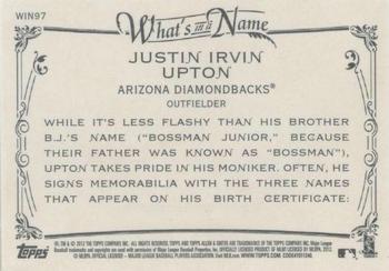 2012 Topps Allen & Ginter - What's in a Name? #WIN97 Justin Upton Back