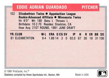 1991-92 ProCards Tomorrow's Heroes #102 Eddie Guardado Back