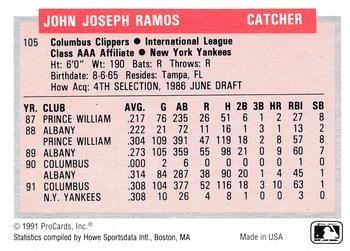 1991-92 ProCards Tomorrow's Heroes #105 John Ramos Back