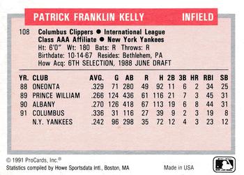 1991-92 ProCards Tomorrow's Heroes #108 Pat Kelly Back