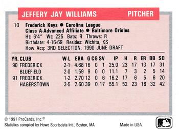 1991-92 ProCards Tomorrow's Heroes #10 Jeff Williams Back