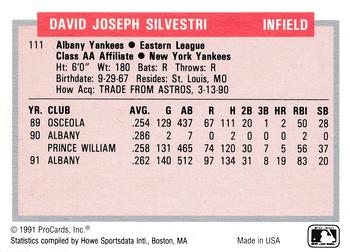 1991-92 ProCards Tomorrow's Heroes #111 Dave Silvestri Back