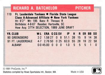 1991-92 ProCards Tomorrow's Heroes #119 Rich Batchelor Back