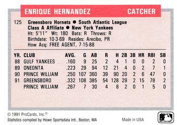 1991-92 ProCards Tomorrow's Heroes #125 Kiki Hernandez Back