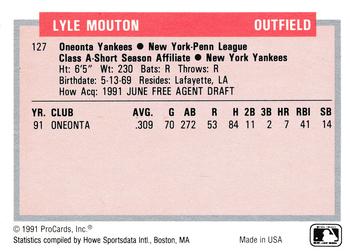 1991-92 ProCards Tomorrow's Heroes #127 Lyle Mouton Back