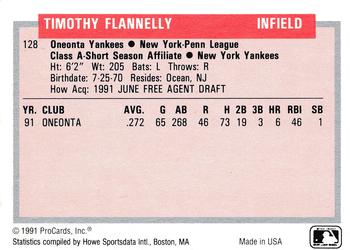 1991-92 ProCards Tomorrow's Heroes #128 Tim Flannelly Back