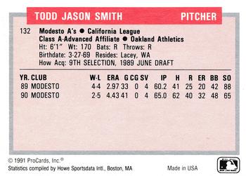1991-92 ProCards Tomorrow's Heroes #132 Todd Smith Back