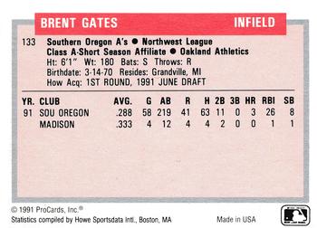 1991-92 ProCards Tomorrow's Heroes #133 Brent Gates Back