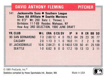 1991-92 ProCards Tomorrow's Heroes #141 Dave Fleming Back