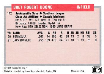 1991-92 ProCards Tomorrow's Heroes #142 Bret Boone Back