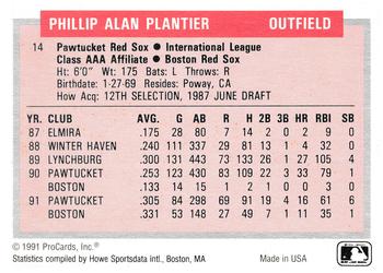 1991-92 ProCards Tomorrow's Heroes #14 Phil Plantier Back