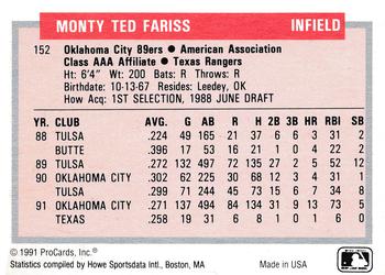 1991-92 ProCards Tomorrow's Heroes #152 Monty Fariss Back