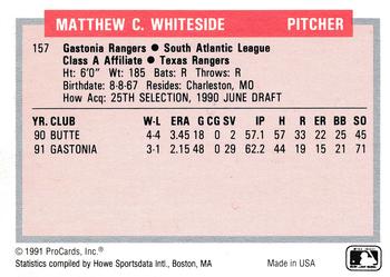1991-92 ProCards Tomorrow's Heroes #157 Matt Whiteside Back
