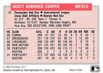 1991-92 ProCards Tomorrow's Heroes #16 Scott Cooper Back
