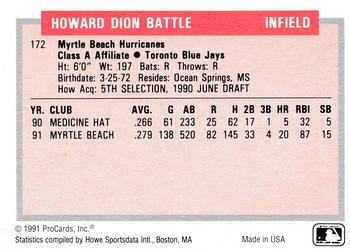 1991-92 ProCards Tomorrow's Heroes #172 Howard Battle Back