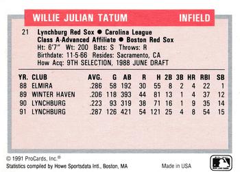 1991-92 ProCards Tomorrow's Heroes #21 Willie Tatum Back