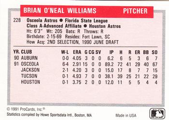 1991-92 ProCards Tomorrow's Heroes #228 Brian Williams Back