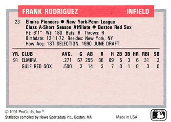 1991-92 ProCards Tomorrow's Heroes #23 Frank Rodriguez Back