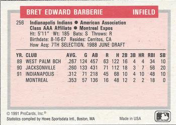 1991-92 ProCards Tomorrow's Heroes #256 Bret Barberie Back