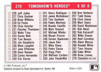 1991-92 ProCards Tomorrow's Heroes #270 Checklist: 181-270 Back